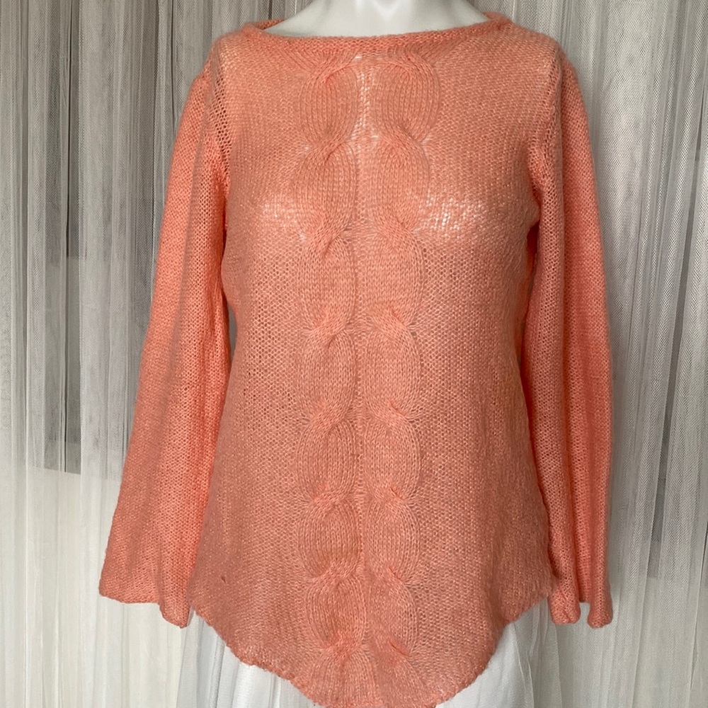 Vintage "Twins" Cable Knit Sweater - Peach/Coral, Size S